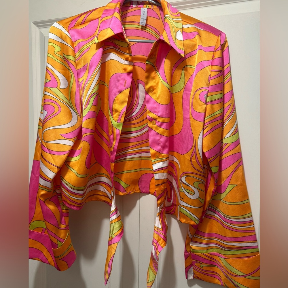 Colour Block Printed Blouse Size S NWOT